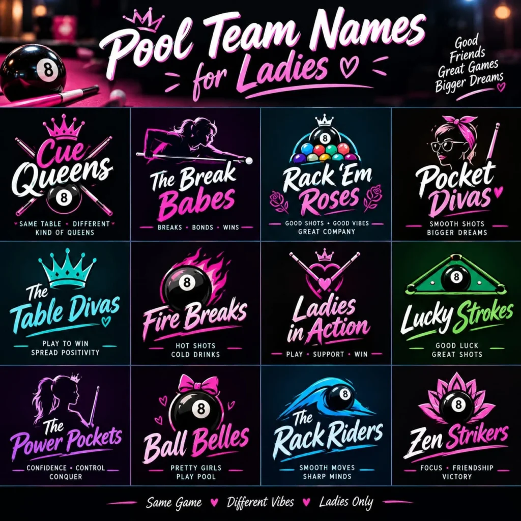 pool team names for ladies